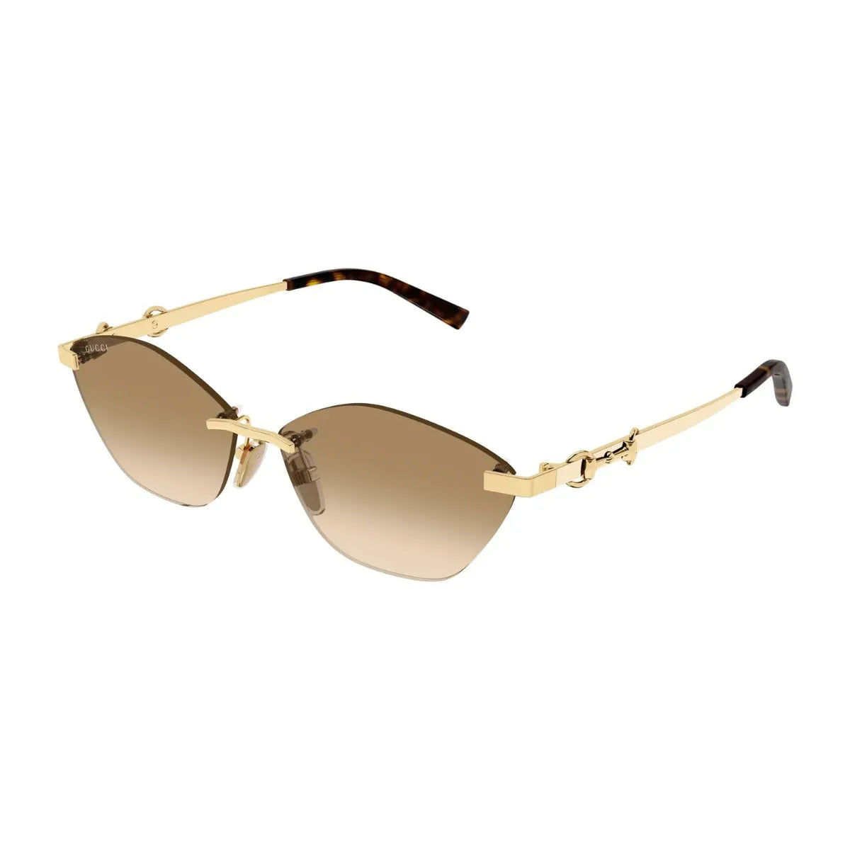 Gold and Havana temple design on Gucci GG2050S 004 rimless sunglasses at Optorium