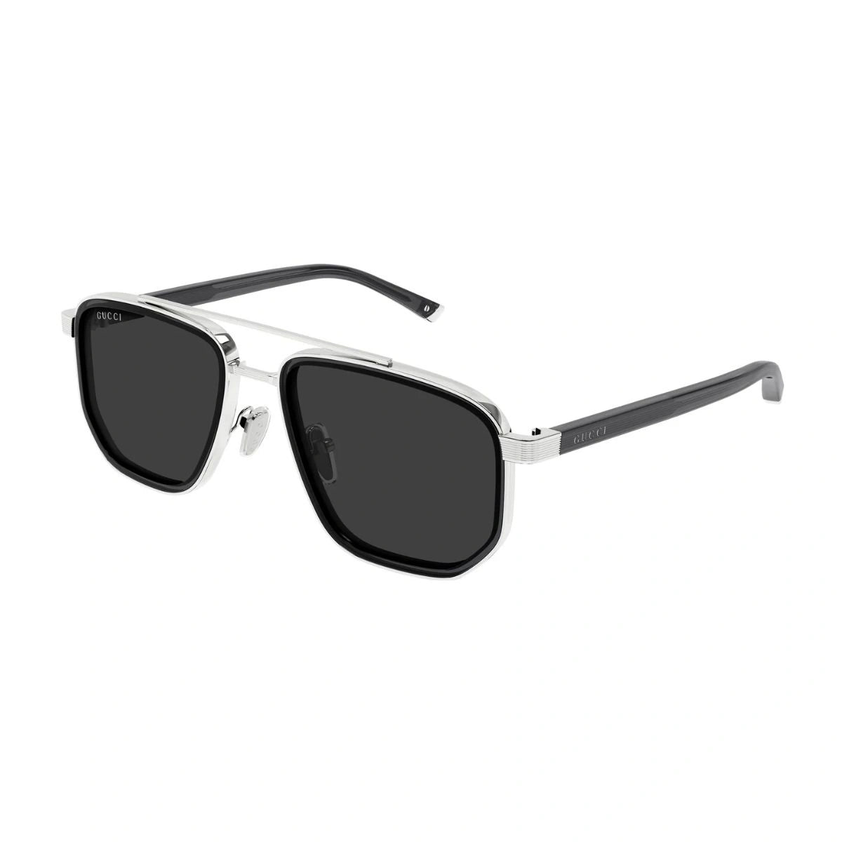 Luxury Gucci GG2073S 001 Grey Lens Silver Metal Aviator Sunglasses for Men