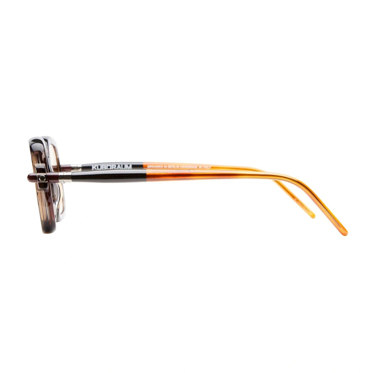 Kuboraum P2 GRY designer square sunglasses with orange UV lenses