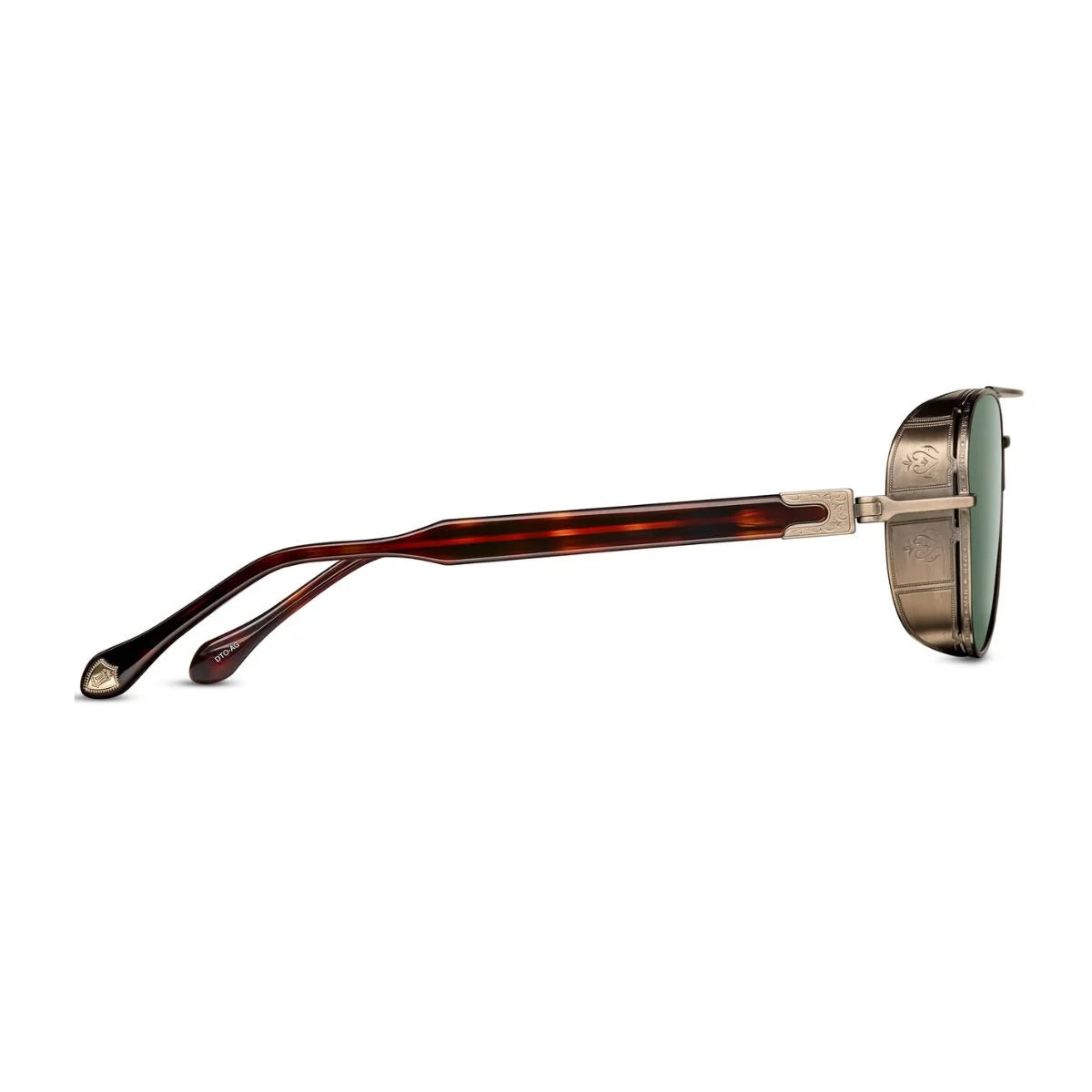 Antique gold titanium Matsuda M3115 sunglasses with dark tortoise temples