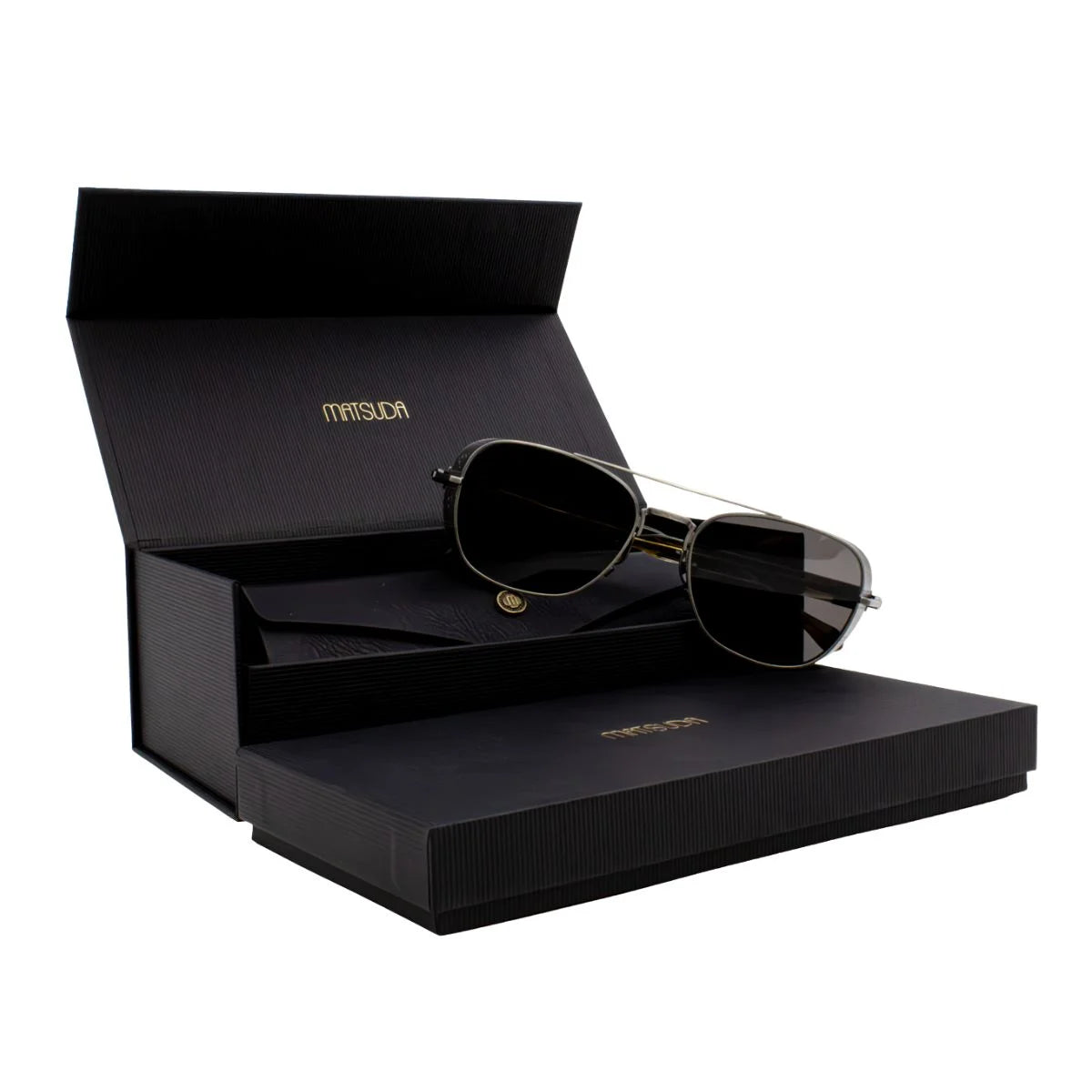 Buy Matsuda M3115 luxury aviators with smoky olive acetate temples at Optorium
