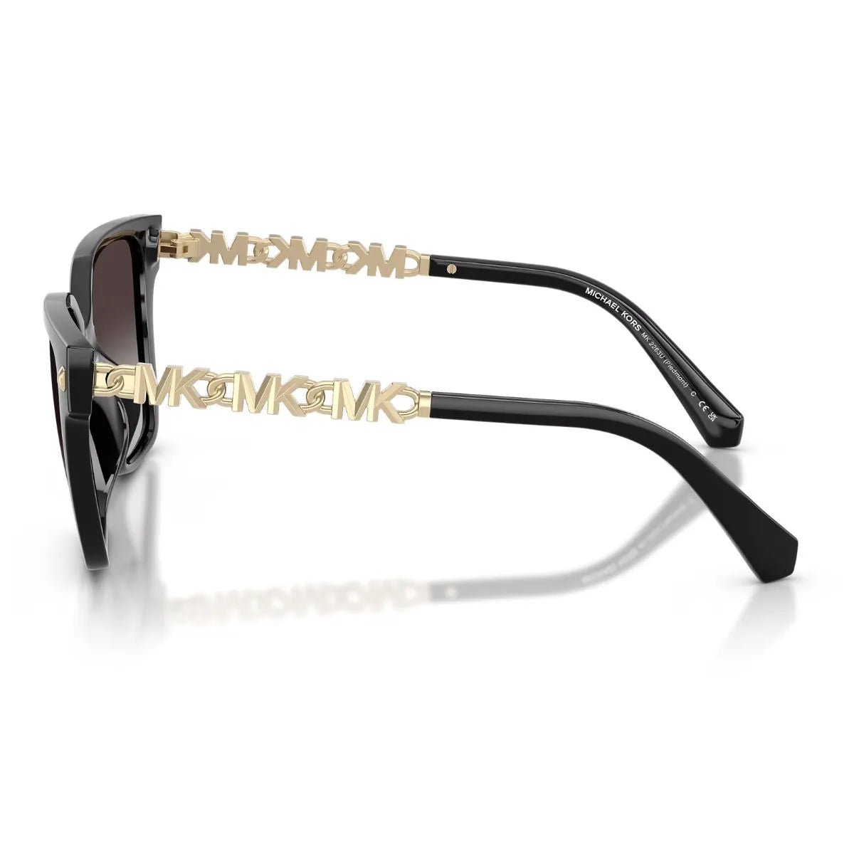 Michael Kors black acetate full frame shades MK 2263U 30058G with gold temples at Optorium