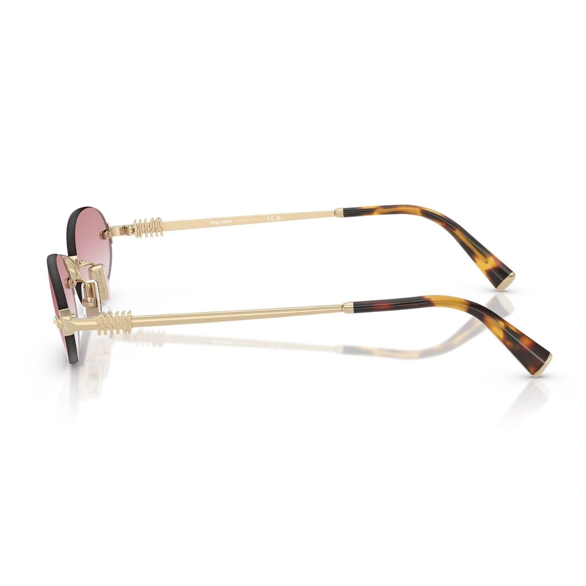 Miu Miu designer eyewear gold metal frame pink lenses