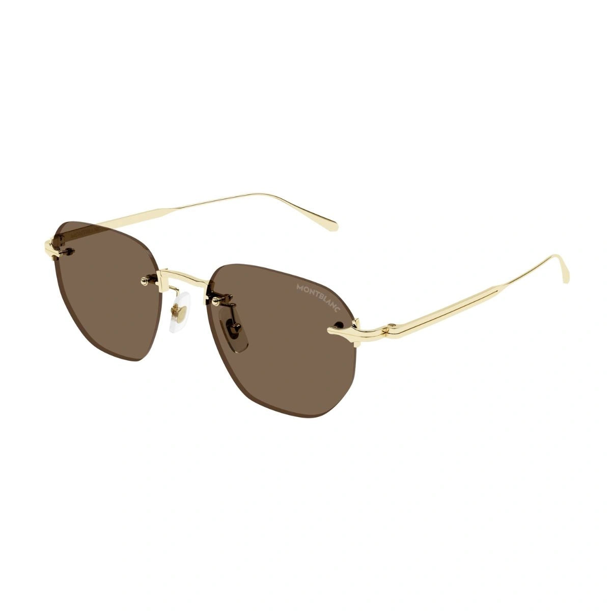 Rimless Montblanc eyewear featuring polished gold metal frame