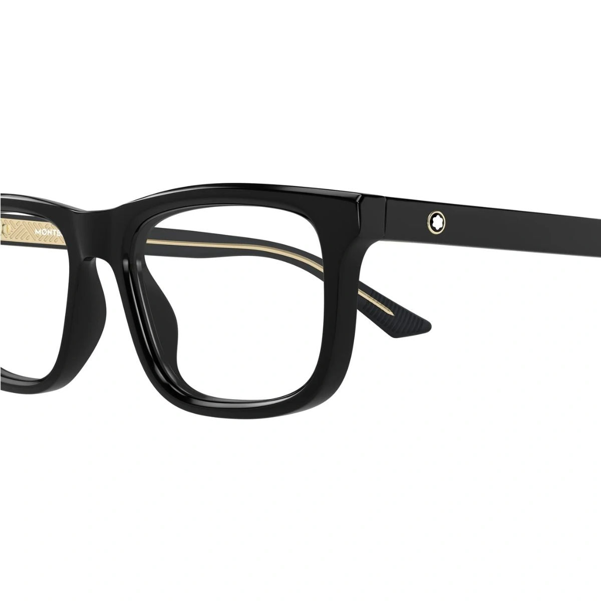 Black Montblanc MB0457O 001 full-rim glasses with gold temple detail