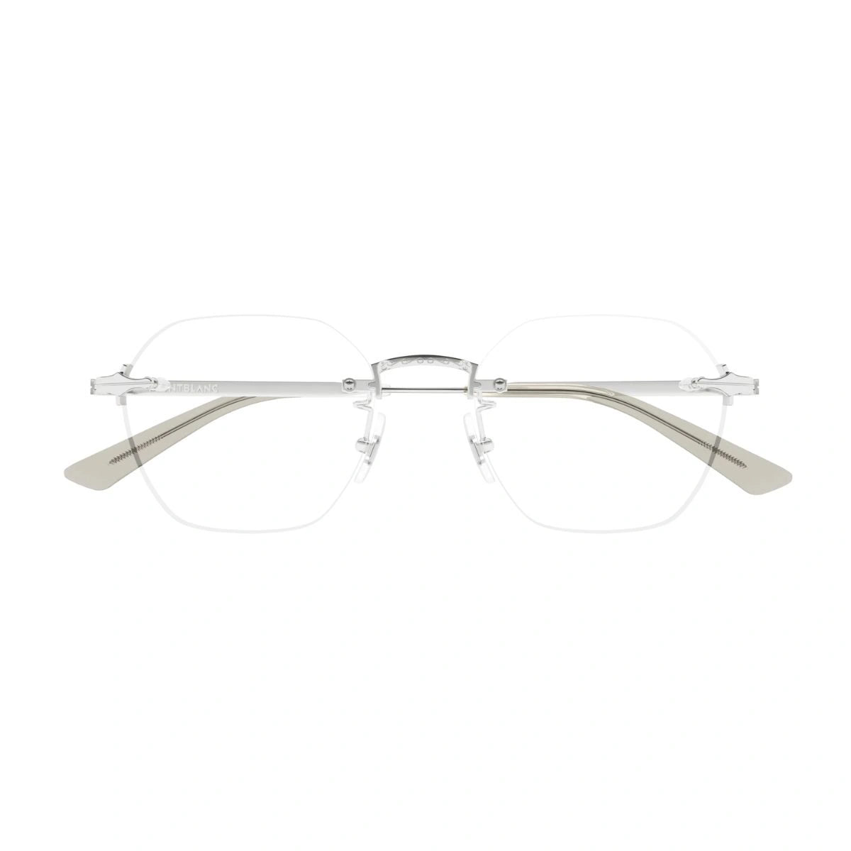 Montblanc MB0403O silver rimless geometric prescription spectacles
