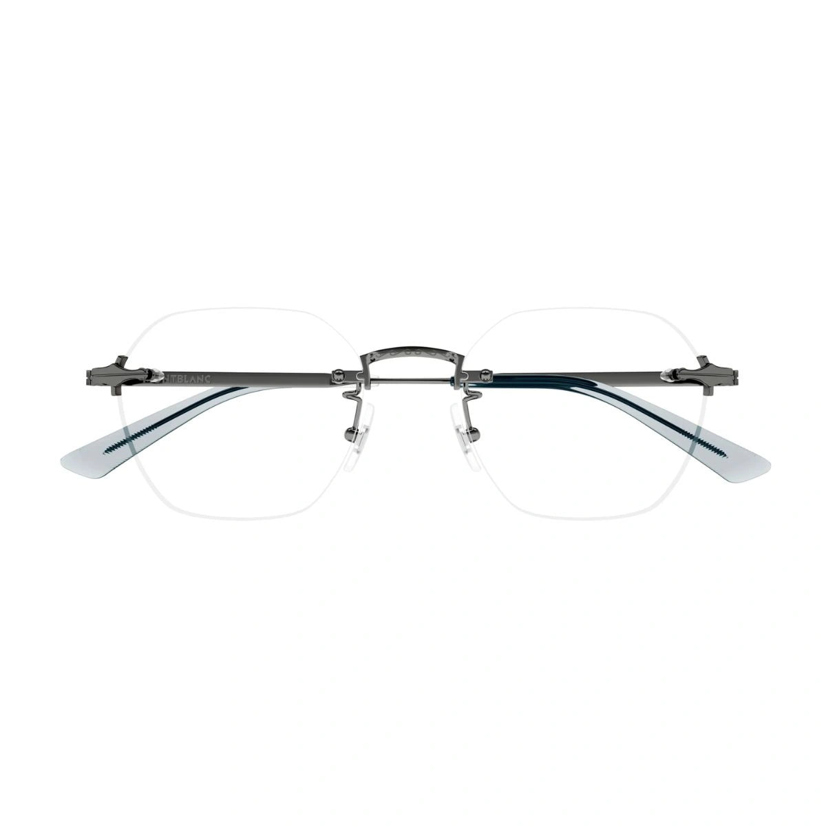 Montblanc MB0403O geometric rimless spectacles in gunmetal