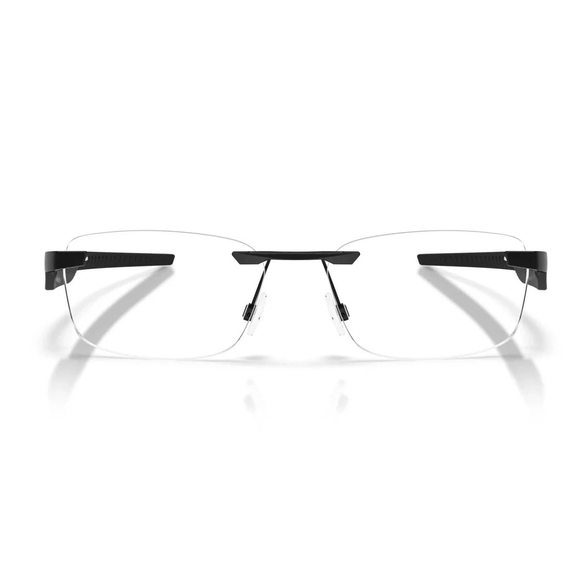 akley OX3126-0157 rimless rectangle eyeglasses with matte black temples