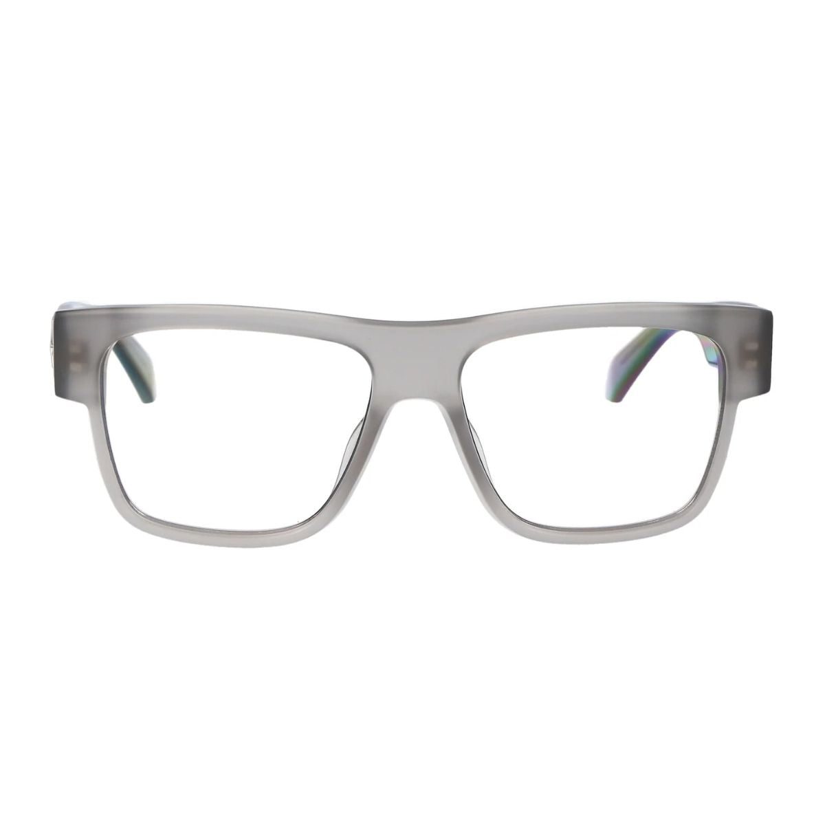 Off-White OERJ060 0900 grey square optical frames for men & women. Stylish and lightweight design for comfort and durability. Ideal for prescription glasses, these premium frames offer a modern touch. Shop online at Optorium.