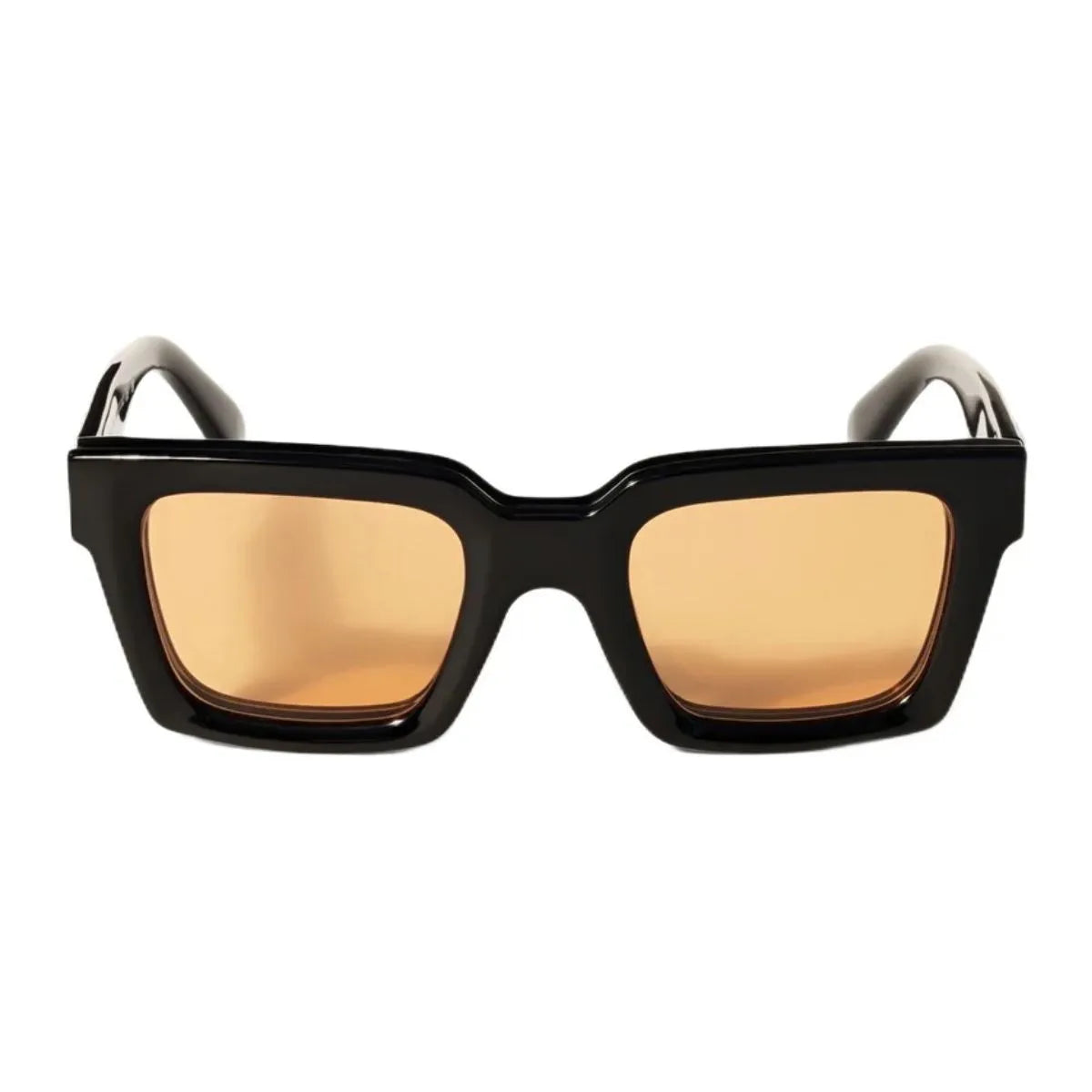 Stylish Off-White OW9000 1020 black square clip-on sunglasses with orange lenses at Optorium