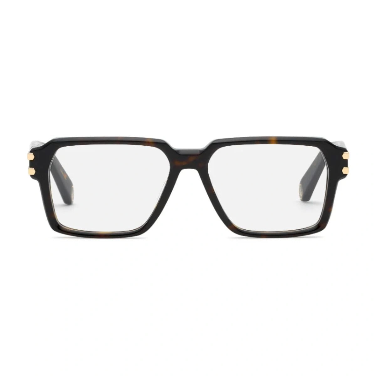 Philipp Plein Havana acetate square optical frame with gold logo accents for men