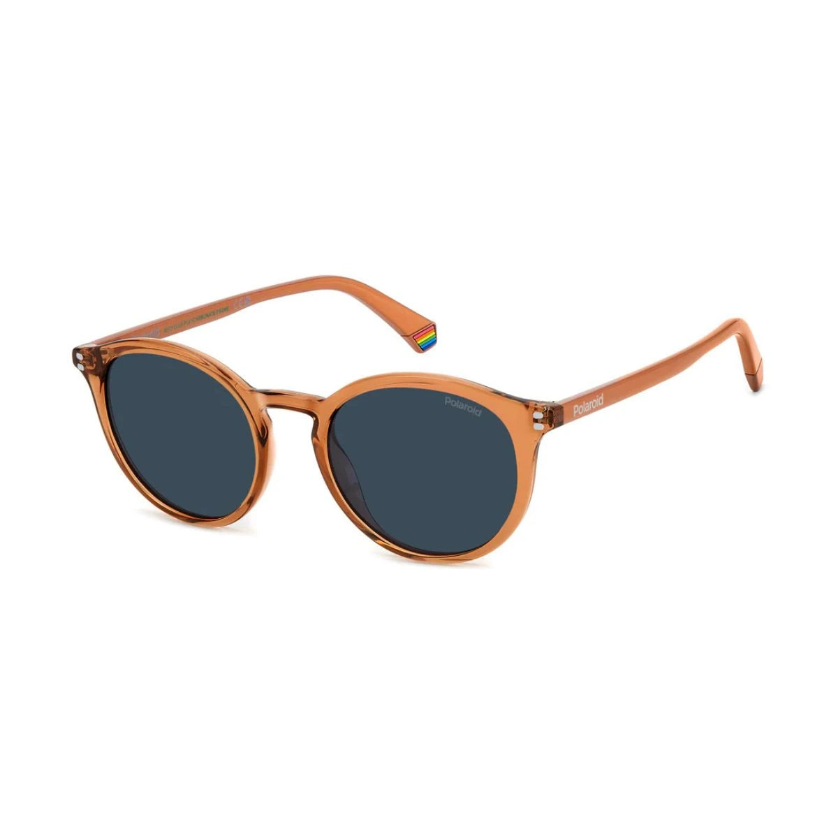 ransparent brown round frame Polaroid unisex sunglasses