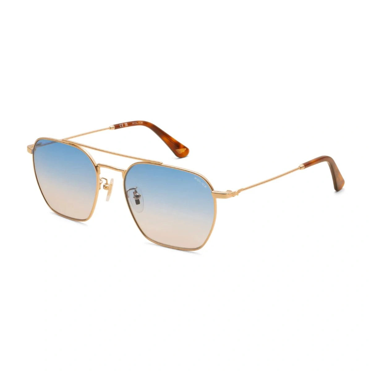 Authentic Police SPLR72K 0300 Gold Metal Aviator Blue Gradient Sunglasses Men
