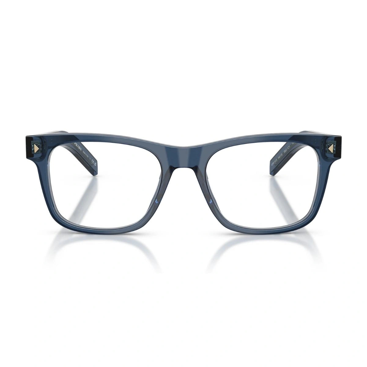 Prada VPR A13 08Q-1O1 transparent dark blue square optical frame with gold temples for unisex