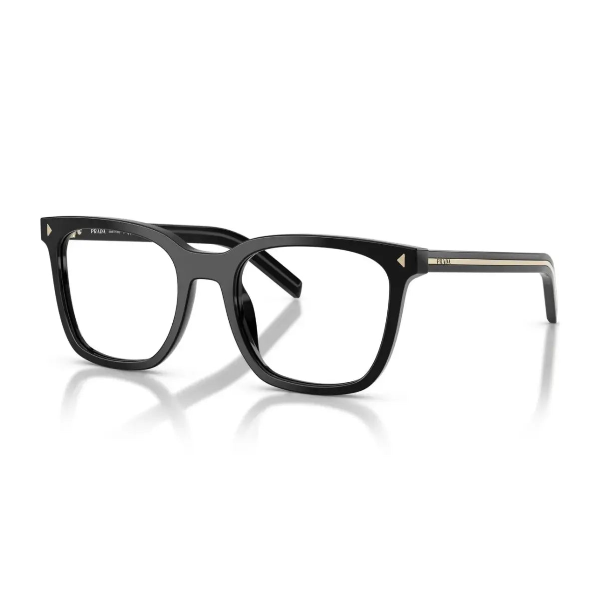 Prada black colour square eyeglasses with gold line on temples at Optorium India