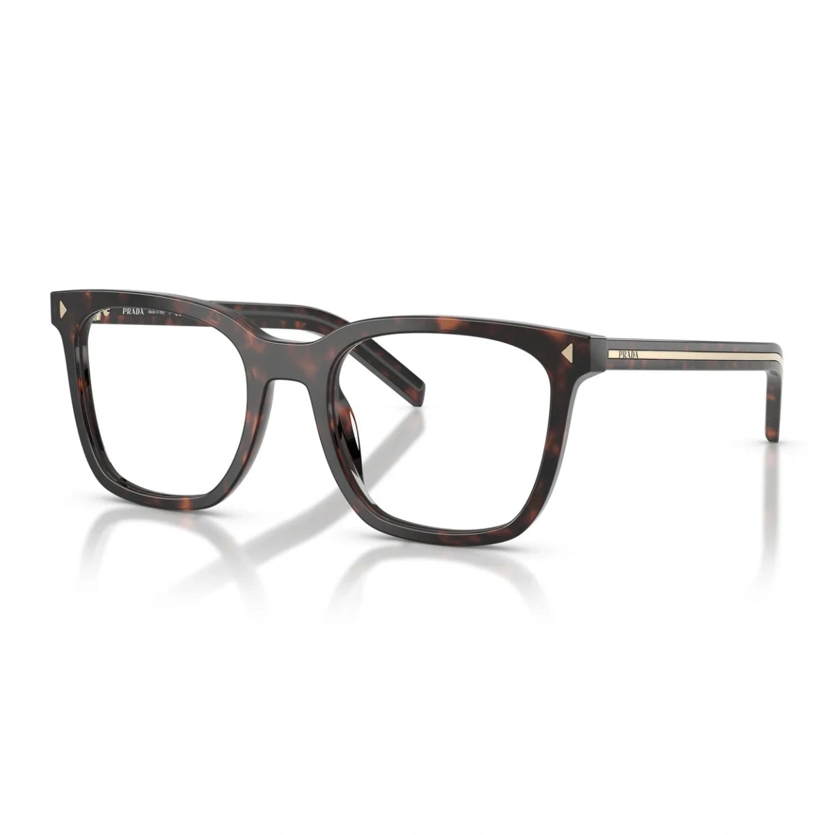Prada Havana colour prescription glasses with gold line on temples at Optorium India