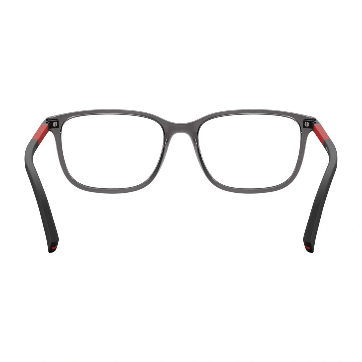 Authentic Prada Linea Rossa transparent grey square optical frame rear view