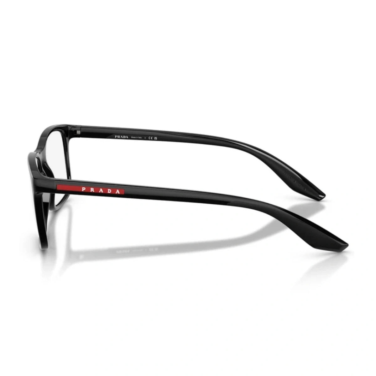 Prada VPS 08R glossy black full rim rectangle optical frame with red logo
