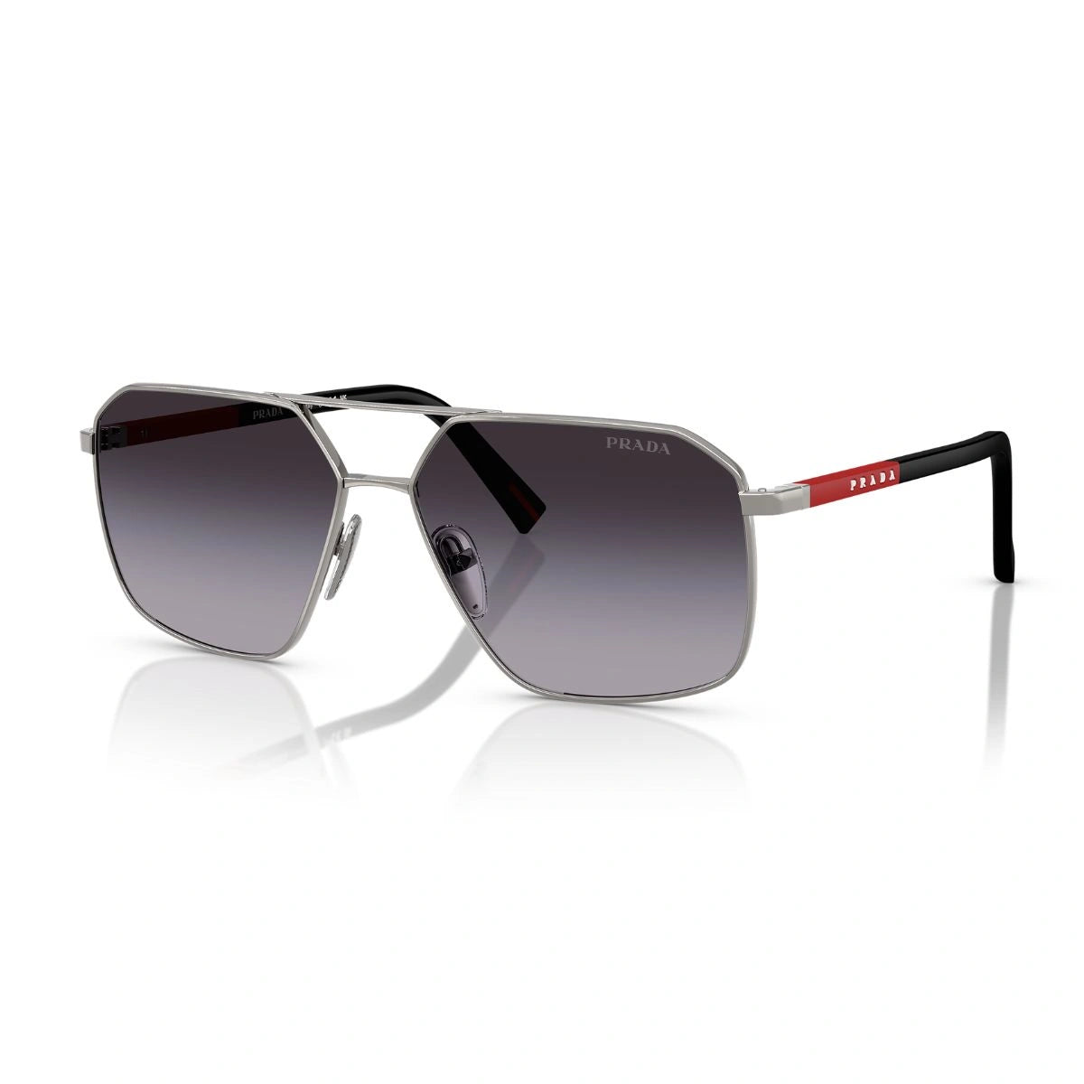 Authentic Prada Linea Rossa gunmetal designer sunglasses with black and red rubber temples