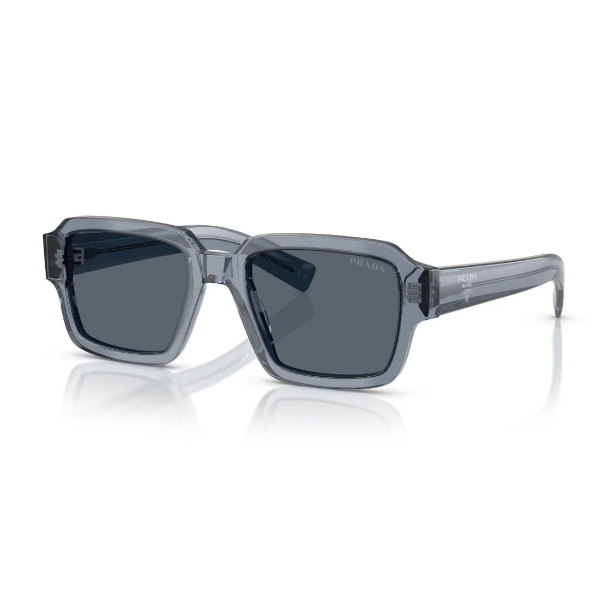 Stylish Prada square sunglasses for men with ocean-blue frames and UV protection