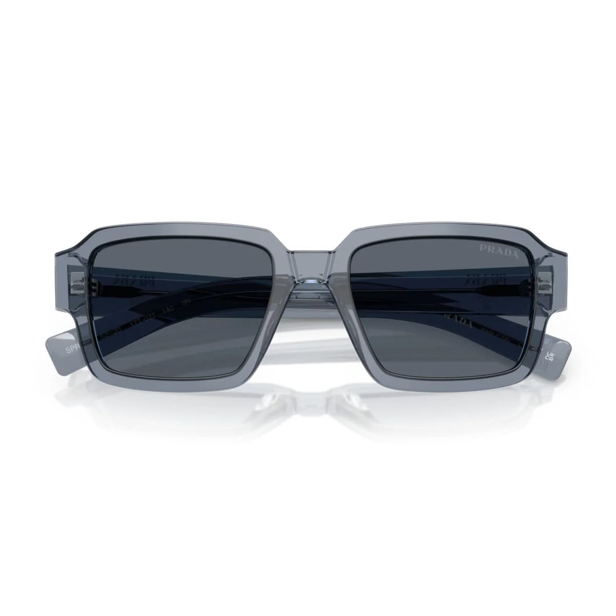 Discover Prada SPR 02Z ocean-blue acetate sunglasses with signature temple lettering
