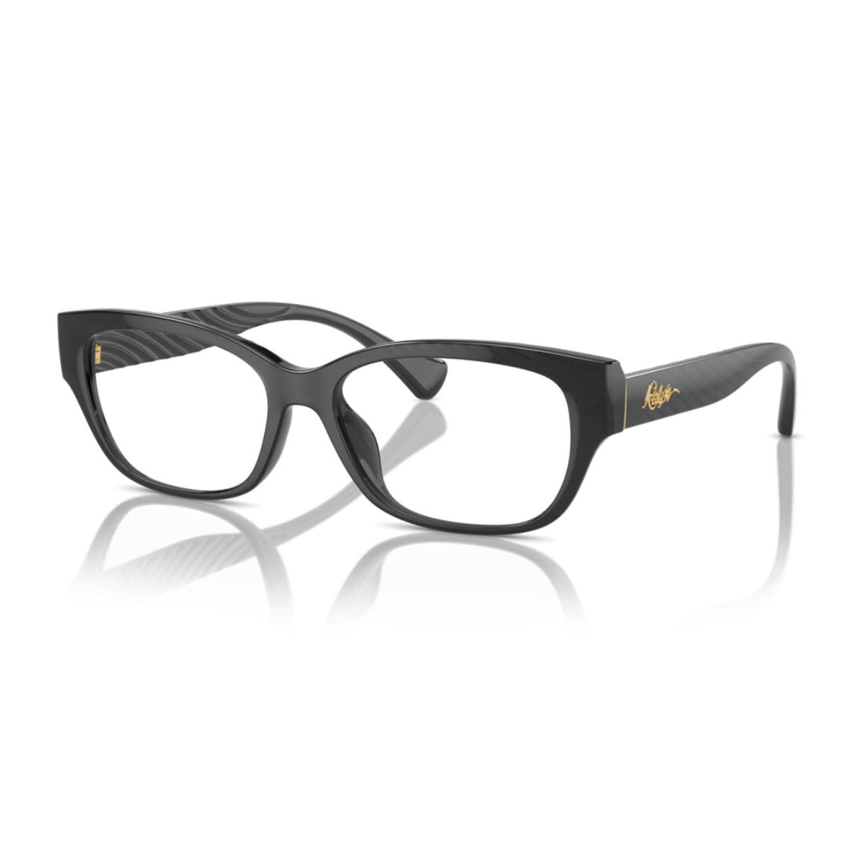 Ralph Lauren RA7156U 6157 black cat-eye optical frames for women, a stylish and lightweight choice for everyday elegance. Shop online at Optorium.