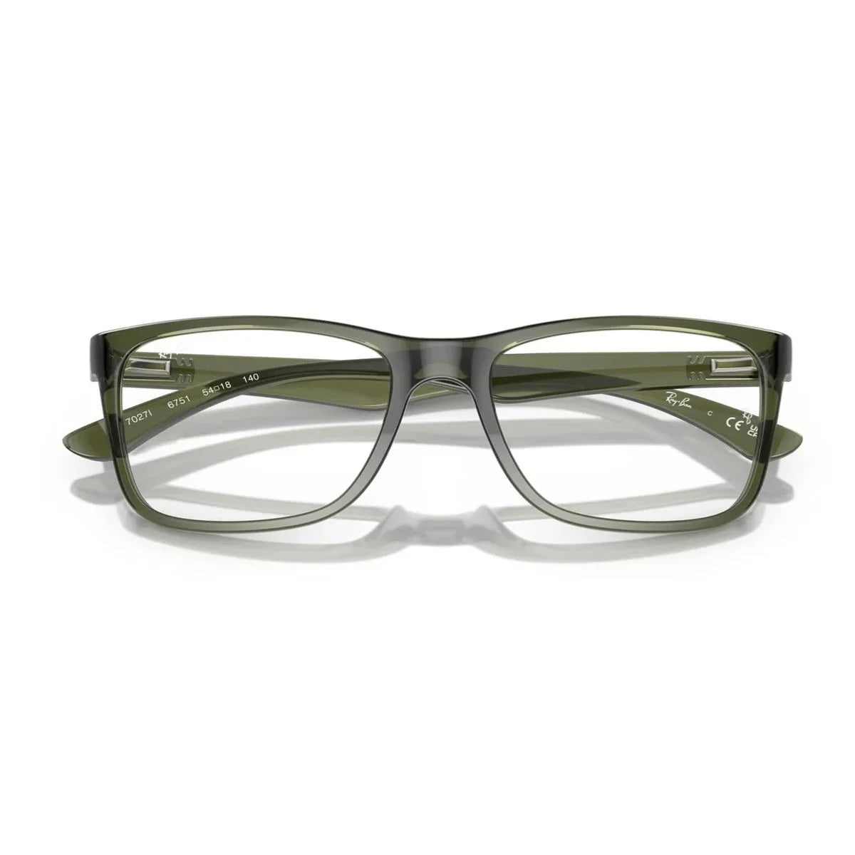 Detailed view of RB7027I 6751 square frames with matching green temples