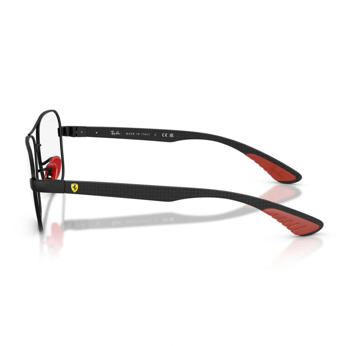 Detail Ferrari RB8436M black metal glasses with shield logo and red grips