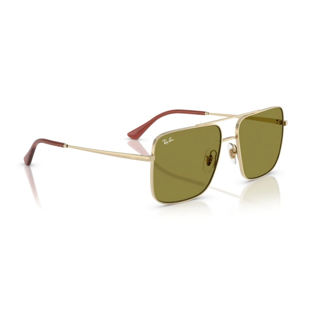 Stylish gold frame Ray-Ban RB3758 sunglasses with green UV protection