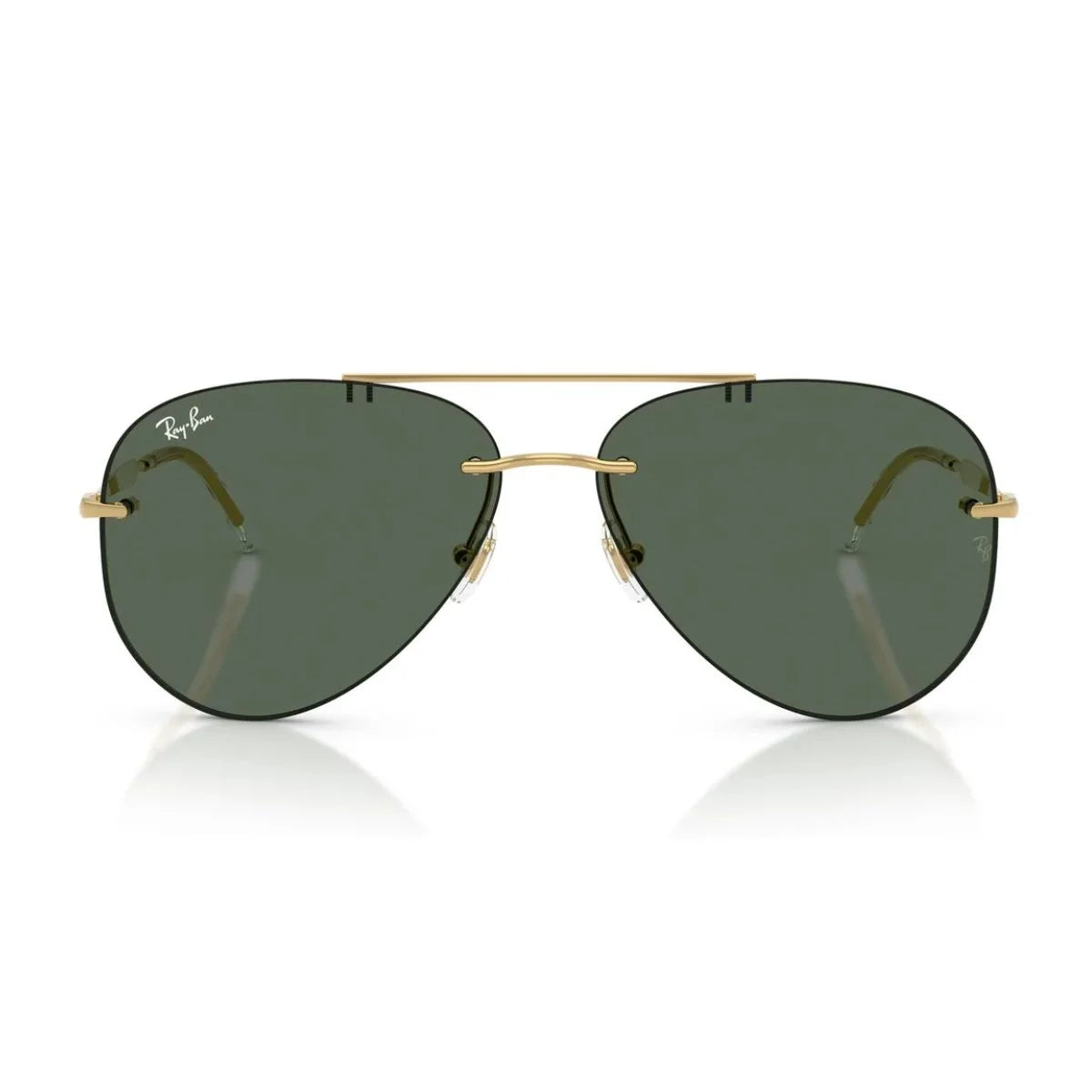 Ray-Ban RB3791 001/71 rimless gold aviator sunglasses with dark green lenses
