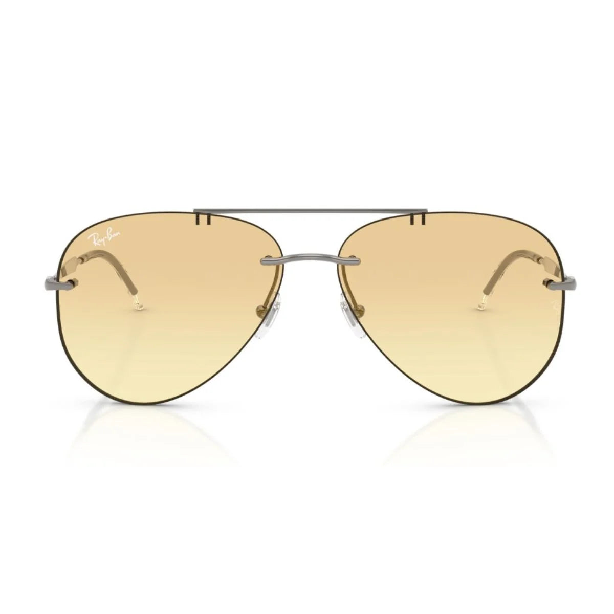 Ray-Ban RB3791 004/2Q rimless aviator sunglasses with yellow gradient lenses