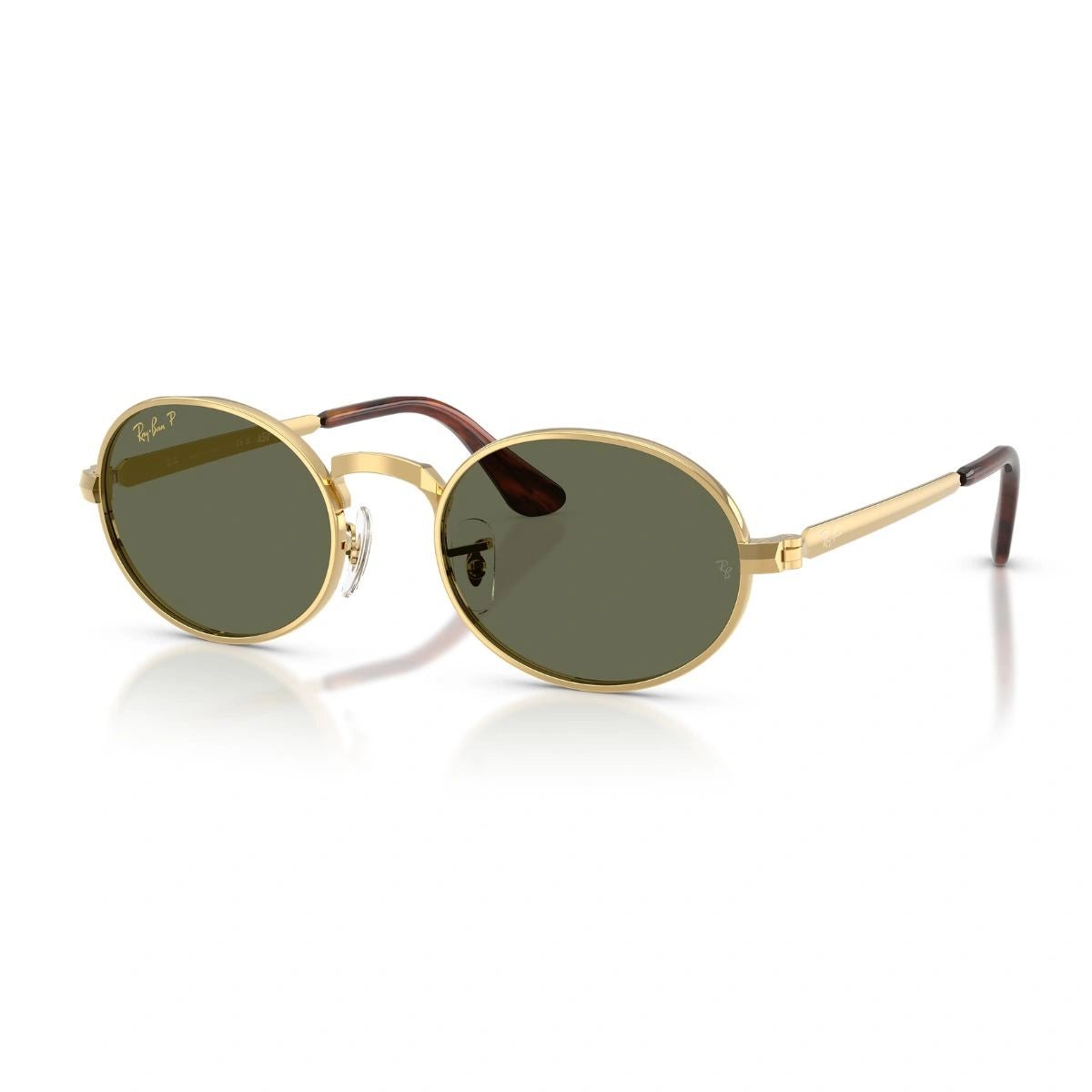 Ray-Ban RB3931 Arista gold oval sunglasses with polarized green crystal lenses