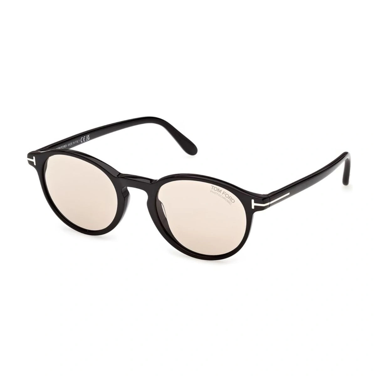 Tom Ford Prescott-02 round black acetate sunglasses with adaptive lenses