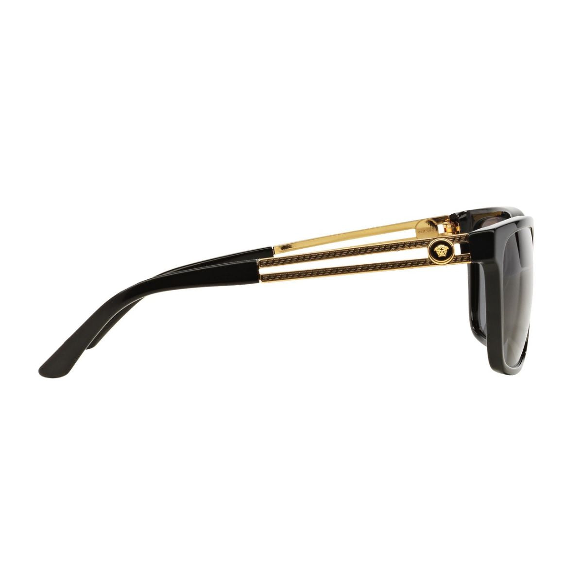 "Discover the latest Versace 4307 GB1/87 sunglasses in black and gold at Optorium. Perfect for men and women."