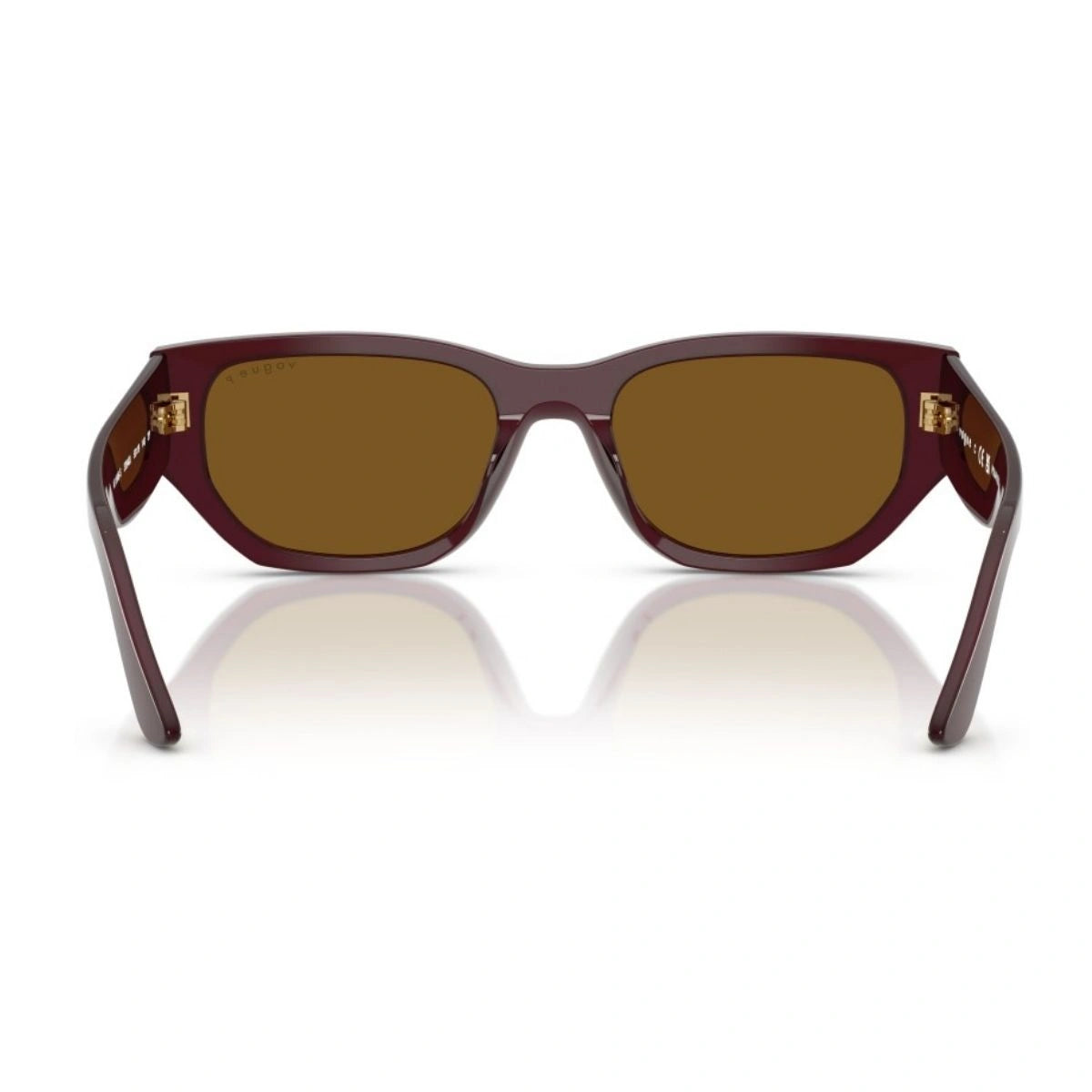 Highlight VOGUE VO5586-S gold-tone temple logos on Bordeaux sunglasses