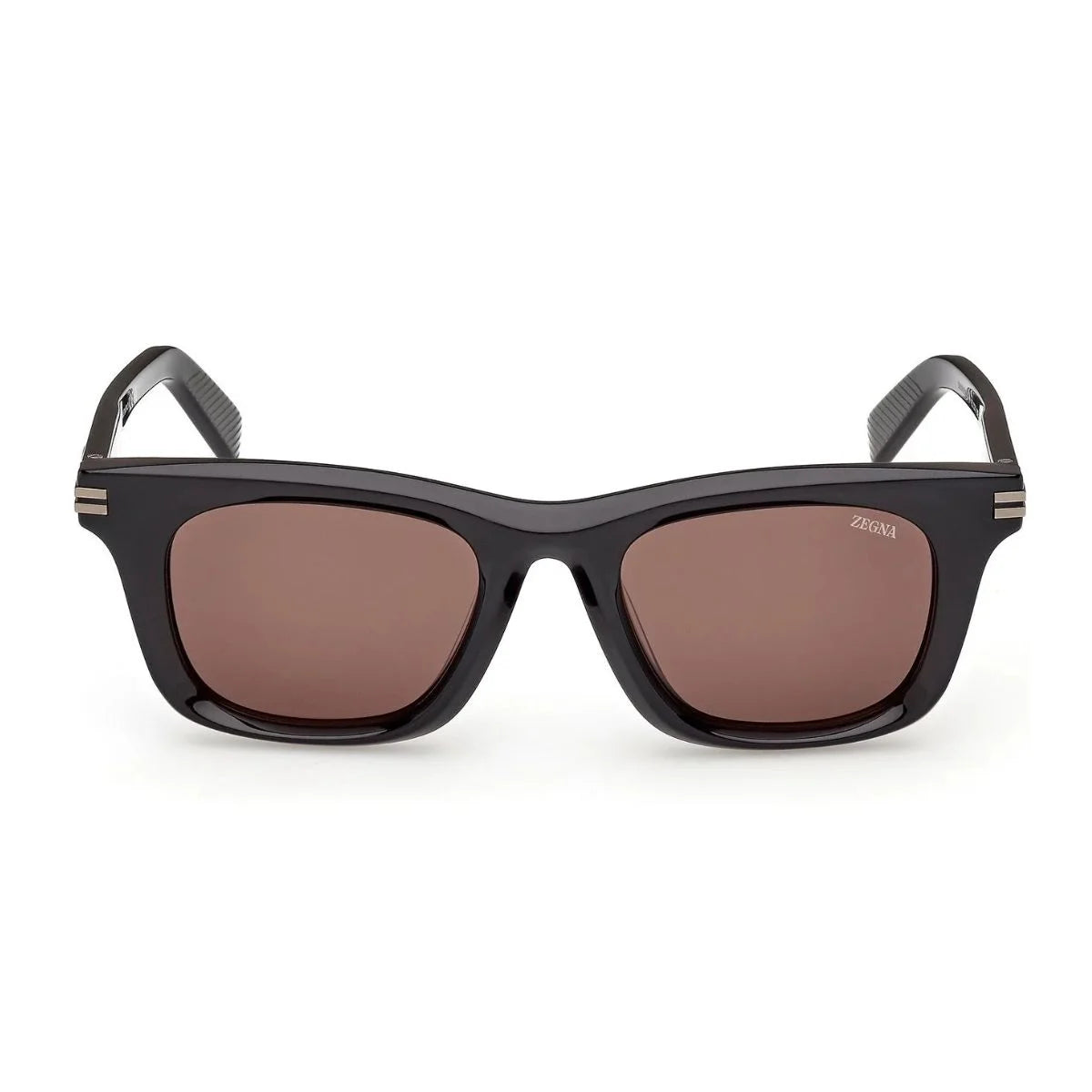 ZEGNA EZ0270 20E square sunglasses with shiny grey frame and brown lenses